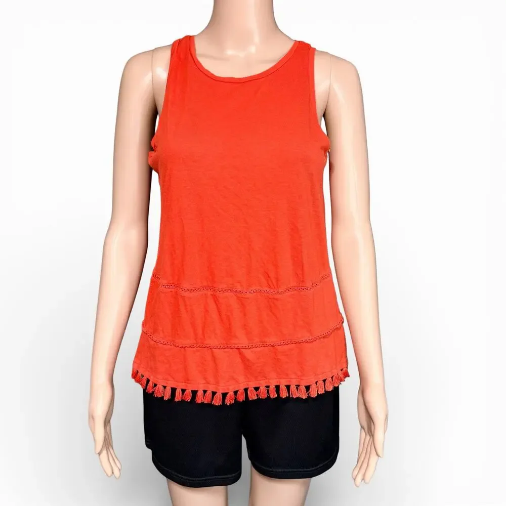 Old Navy Womens Tank Top Shirt Tassel Fringe Sleeveless Summer Orange Small